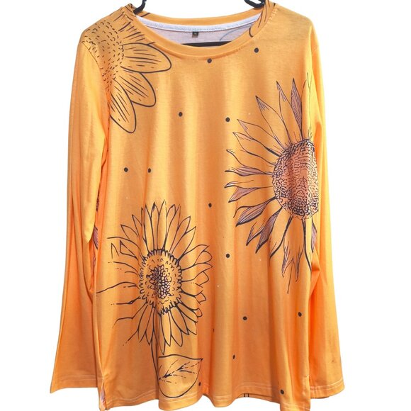 Tops - XL Top Sunflower Print Long Sleeve Bright Yellow